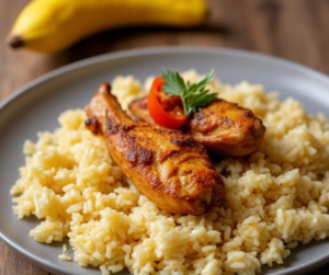 Arroz con pollo y un plátano como ejemplo de comida antes de entrenar